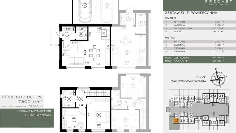 Rzut - Dom na sprzedaż 4 pokoje o powierzchni 87,34 m² - numer S1.1 w Osiedle Sosnowe Łazy