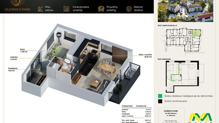 Rzut - Mieszkanie na sprzedaż 2 pokoje o powierzchni 57,35 m² - numer M40 w Oleśnica Park