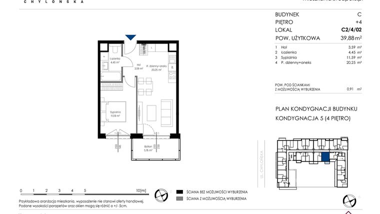 Rzut - Mieszkanie na sprzedaż 2 pokoje o powierzchni 39,88 m² - numer C2/4/02 w Chylońska STO10 etap III