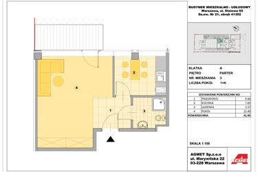 Rzut - Mieszkanie na sprzedaż 1 pokój o powierzchni 39,76 m² - numer 3 w Stalowa 65