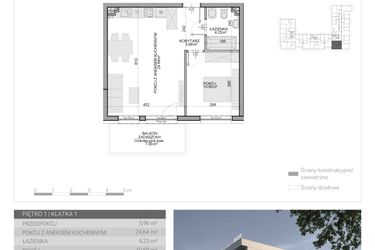 Rzut - Mieszkanie na sprzedaż 2 pokoje o powierzchni 43,43 m² - numer M-12 w Osiedle Radosne II