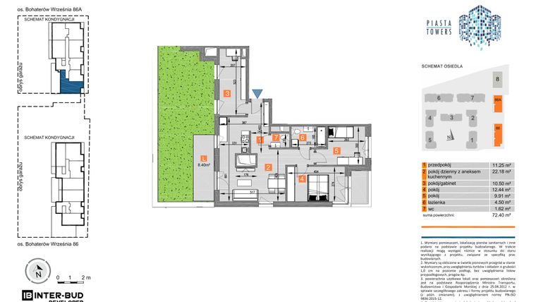 Rzut - Mieszkanie na sprzedaż 2 pokoje o powierzchni 41,73 m² - numer 86.49 w Piasta Towers bud. 86 i 86A