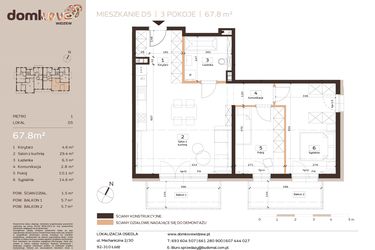 Rzut - Mieszkanie na sprzedaż 3 pokoje o powierzchni 67,8 m² - numer D5 w Domkove Widzew