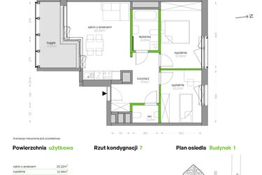 Rzut - Mieszkanie na sprzedaż 3 pokoje o powierzchni 59,9 m² - numer SV/26 w Sikorskiego Vita