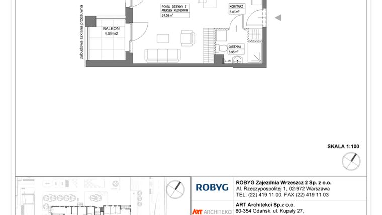 Rzut - Mieszkanie na sprzedaż 1 pokój o powierzchni 31,57 m² - numer I1.4M08 w Nowa Wałowa bud. I1