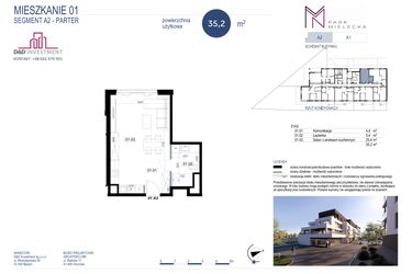 Rzut - Mieszkanie na sprzedaż 1 pokój o powierzchni 35,2 m² - numer A2-1 w Park Mielecka