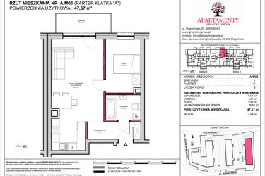 Rzut - Mieszkanie na sprzedaż 2 pokoje o powierzchni 47,67 m² - numer A.06 w Apartamenty Grójeckie Ogrody