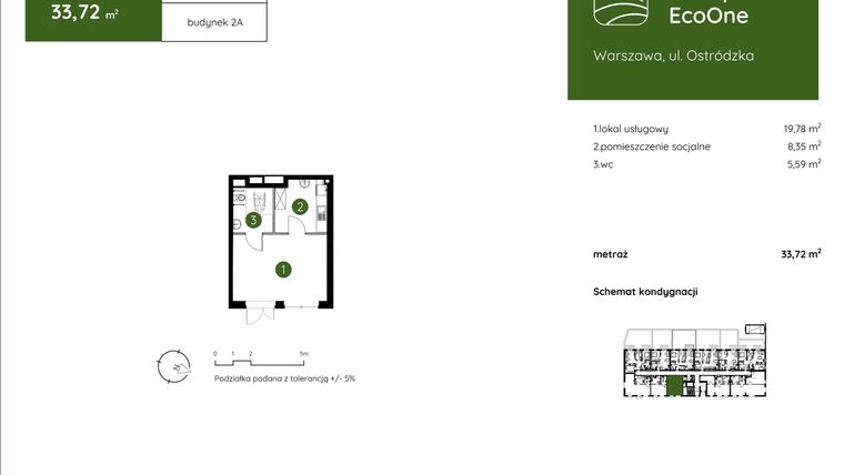 Rzut - Lokal użytkowy na sprzedaż 1 pokój o powierzchni 33,72 m² - numer 2.A.0.LU.03 w Murapol EcoOne