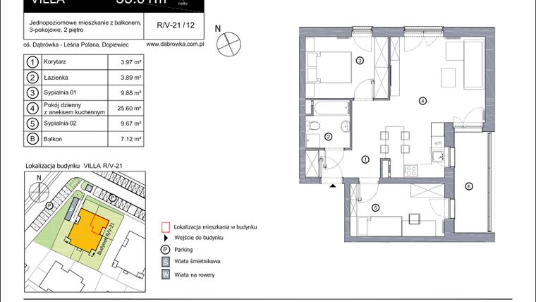 Rzut - Mieszkanie na sprzedaż 3 pokoje o powierzchni 53,03 m² - numer R_V-21_12 w os. Dąbrówka – Leśna Polana