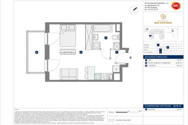 Rzut - Mieszkanie na sprzedaż 1 pokój o powierzchni 30,7 m² - numer F-63 w Apartamenty Park Matecznego Etap 2