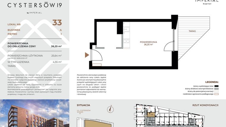 Rzut - Mieszkanie na sprzedaż 1 pokój o powierzchni 26,25 m² - numer 33 w Cystersów 19 - lokale inwestycyjne