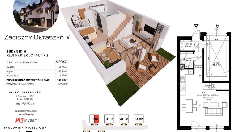 Rzut - Dom na sprzedaż 5 pokoi o powierzchni 141,82 m² - numer H2 w Zaciszny Ołtaszyn IV