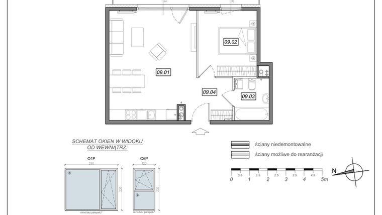 Rzut - Mieszkanie na sprzedaż 2 pokoje o powierzchni 49,15 m² - numer 6.A.09 w Urzeka bud. 6 i 7