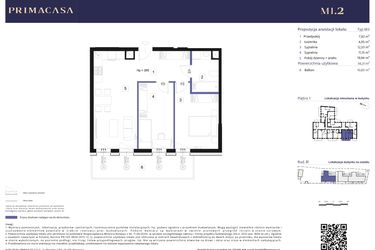 Rzut - Mieszkanie na sprzedaż 3 pokoje o powierzchni 56,31 m² - numer B1 – M1.2 w Primacasa