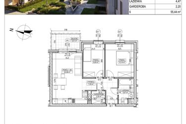 Rzut - Mieszkanie na sprzedaż 3 pokoje o powierzchni 55,44 m² - numer M.B8.00.01 w Osiedle Harmonia bud. B8