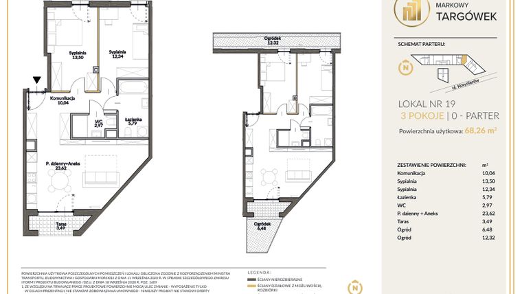 Rzut - Mieszkanie na sprzedaż 3 pokoje o powierzchni 68,36 m² - numer 19 w Markowy Targówek