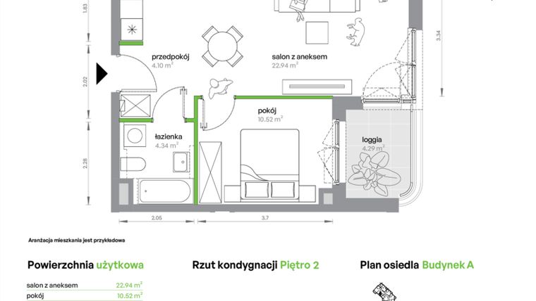 Rzut - Mieszkanie na sprzedaż 2 pokoje o powierzchni 41,9 m² - numer AA0205/4 w M Bemowo