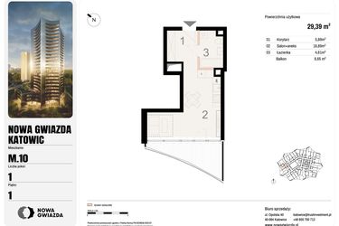Rzut - Mieszkanie na sprzedaż 1 pokój o powierzchni 29,39 m² - numer M.10 w Nowa Gwiazda