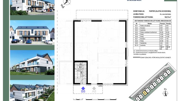 Rzut - Mieszkanie na sprzedaż 4 pokoje o powierzchni 101,05 m² - numer B8 w Apartamenty Zalesie