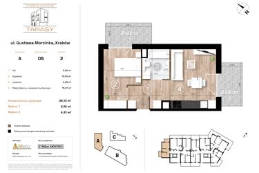 Rzut - Mieszkanie na sprzedaż 2 pokoje o powierzchni 36,13 m² - numer A5 w Krzesławickie Tarasy