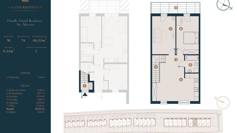 Rzut - Dom na sprzedaż 3 pokoje o powierzchni 68,33 m² - numer M76 w Osiedle Św. Marcina