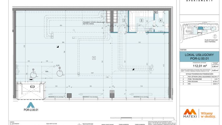 Rzut - Lokal użytkowy na sprzedaż 1 pokój o powierzchni 112,01 m² - numer U.00.01 w Apartamenty Portowa