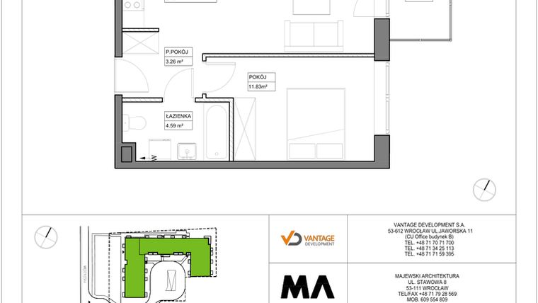 Rzut - Mieszkanie na sprzedaż 2 pokoje o powierzchni 41,19 m² - numer PT/C/5/3 w Przystanek Tarnogaj