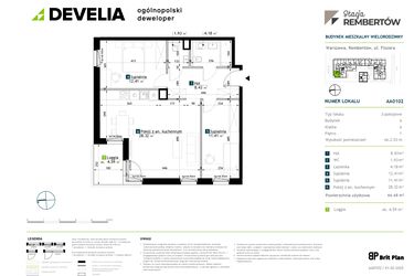Rzut - Mieszkanie na sprzedaż 3 pokoje o powierzchni 66,68 m² - numer AA0102 w Stacja Rembertów