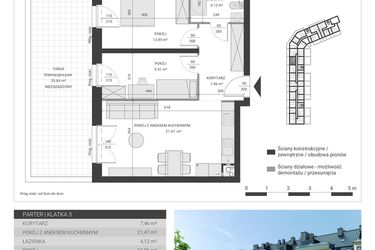 Rzut - Mieszkanie na sprzedaż 3 pokoje o powierzchni 55,41 m² - numer 52 w Ignatki Forest etap II