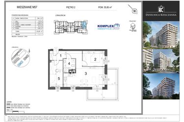 Rzut - Mieszkanie na sprzedaż 3 pokoje o powierzchni 55,8 m² - numer 57 w Dzielnica Kielczanka etap II