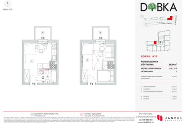 Rzut - Mieszkanie na sprzedaż 1 pokój o powierzchni 33,89 m² - numer A11 w Dobka