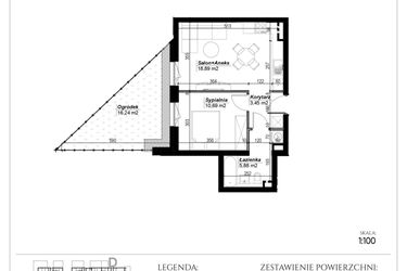 Rzut - Mieszkanie na sprzedaż 2 pokoje o powierzchni 38,91 m² - numer D.34 w Narcyzowe Wzgórza II