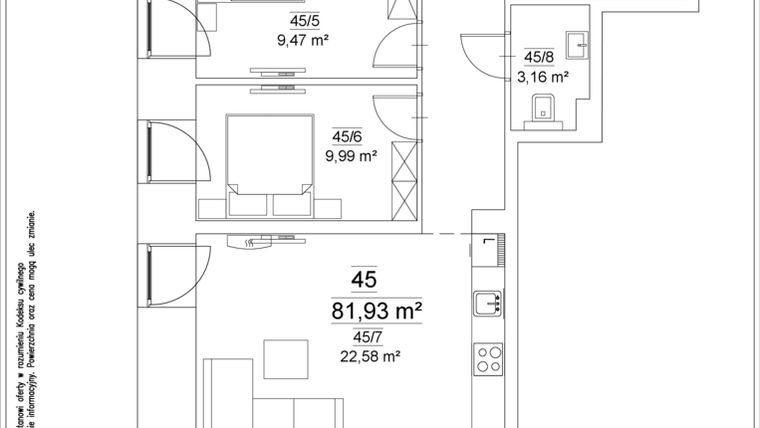 Rzut - Mieszkanie na sprzedaż 4 pokoje o powierzchni 81,93 m² - numer 45 w Osiedle Teatralne 19 - apartamenty inwestycyjne