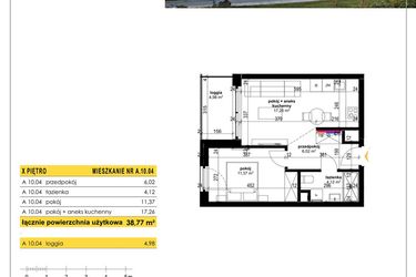 Rzut - Mieszkanie na sprzedaż 2 pokoje o powierzchni 38,77 m² - numer A 10.04 w Park Moniuszki II C