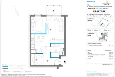 Rzut - Mieszkanie na sprzedaż 1 pokój o powierzchni 46,11 m² - numer B.3.93 w Daszyńskiego Square etap 1