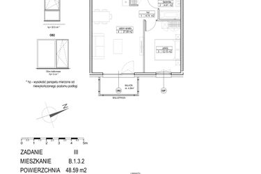 Rzut - Mieszkanie na sprzedaż 2 pokoje o powierzchni 48,59 m² - numer B.1.3.2 w Atut III