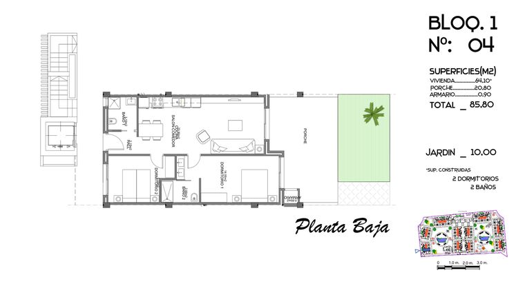 Rzut - Mieszkanie na sprzedaż 2 pokoje o powierzchni 85,8 m² - numer 4 w Mieszkania w Guardamar del Segura - 58228876