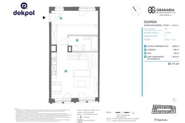Rzut - Mieszkanie na sprzedaż 1 pokój o powierzchni 81,11 m² - numer 5.6.232.M w Granaria