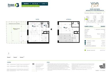 Rzut - Mieszkanie na sprzedaż 1 pokój o powierzchni 54,73 m² - numer BA0003 w Viva Cité