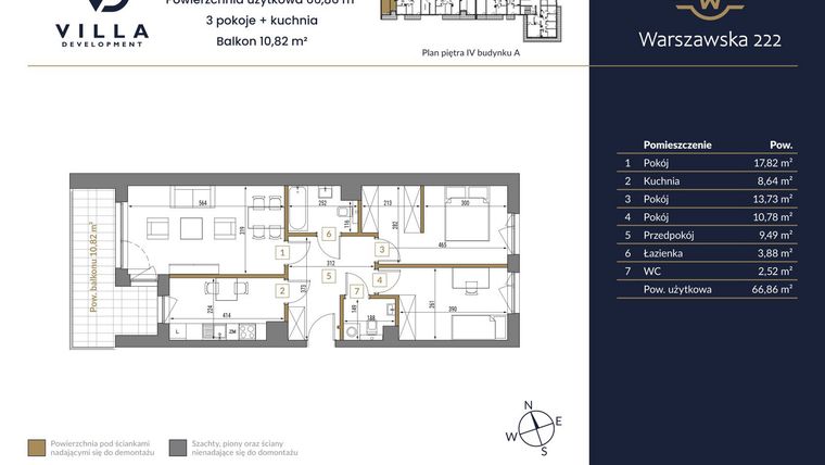 Rzut - Mieszkanie na sprzedaż 3 pokoje o powierzchni 66,86 m² - numer 69A w Warszawska 222