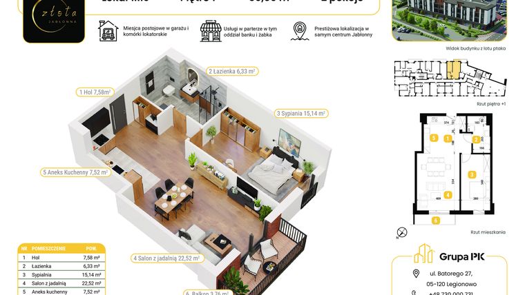 Rzut - Mieszkanie na sprzedaż 2 pokoje o powierzchni 59,09 m² - numer 1M09 w Złota Jabłonna
