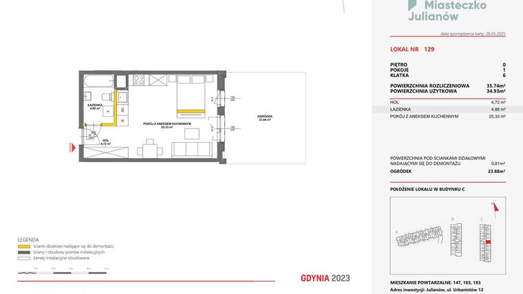 Rzut - Mieszkanie na sprzedaż 1 pokój o powierzchni 35,74 m² - numer 129 w Miasteczko Julianów
