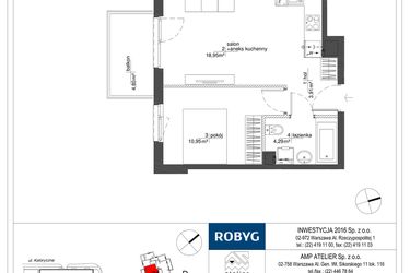 Rzut - Mieszkanie na sprzedaż 2 pokoje o powierzchni 38,1 m² - numer RM/2A/D/1/4 w Rytm Mokotowa - etap 2A