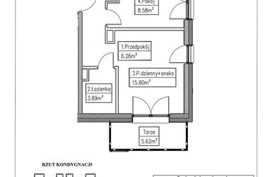 Rzut - Mieszkanie na sprzedaż 2 pokoje o powierzchni 34,53 m² - numer 14 w Działkowa 68