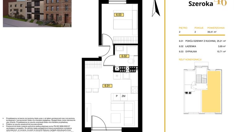 Rzut - Mieszkanie na sprzedaż 2 pokoje o powierzchni 38,5 m² - numer M6 w Apartamenty Szeroka 46