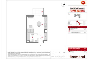 Rzut - Mieszkanie na sprzedaż 1 pokój o powierzchni 26,96 m² - numer F.49 w Dzielnica Mieszkaniowa Metro Zachód - etap 8