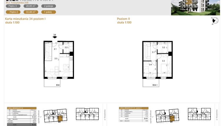 Rzut - Mieszkanie na sprzedaż 3 pokoje o powierzchni 62,33 m² - numer LM34 w Kameralna Koszykarska