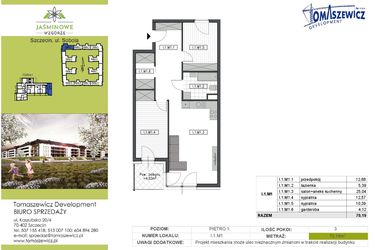 Rzut - Mieszkanie na sprzedaż 3 pokoje o powierzchni 70,19 m² - numer I1M1 w Jaśminowe Wzgórze - etap II