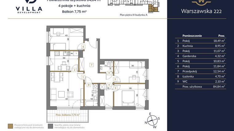 Rzut - Mieszkanie na sprzedaż 4 pokoje o powierzchni 84,84 m² - numer 28A w Warszawska 222