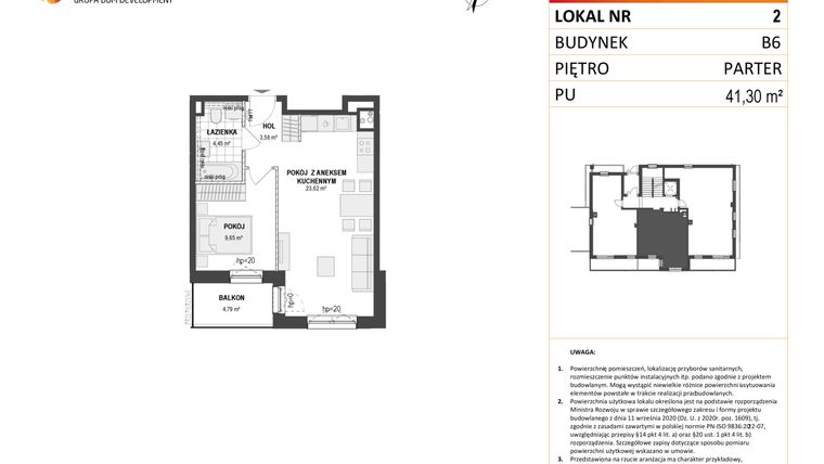 Rzut - Mieszkanie na sprzedaż 2 pokoje o powierzchni 41,3 m² - numer B6 2 w Wzgórze Markowca